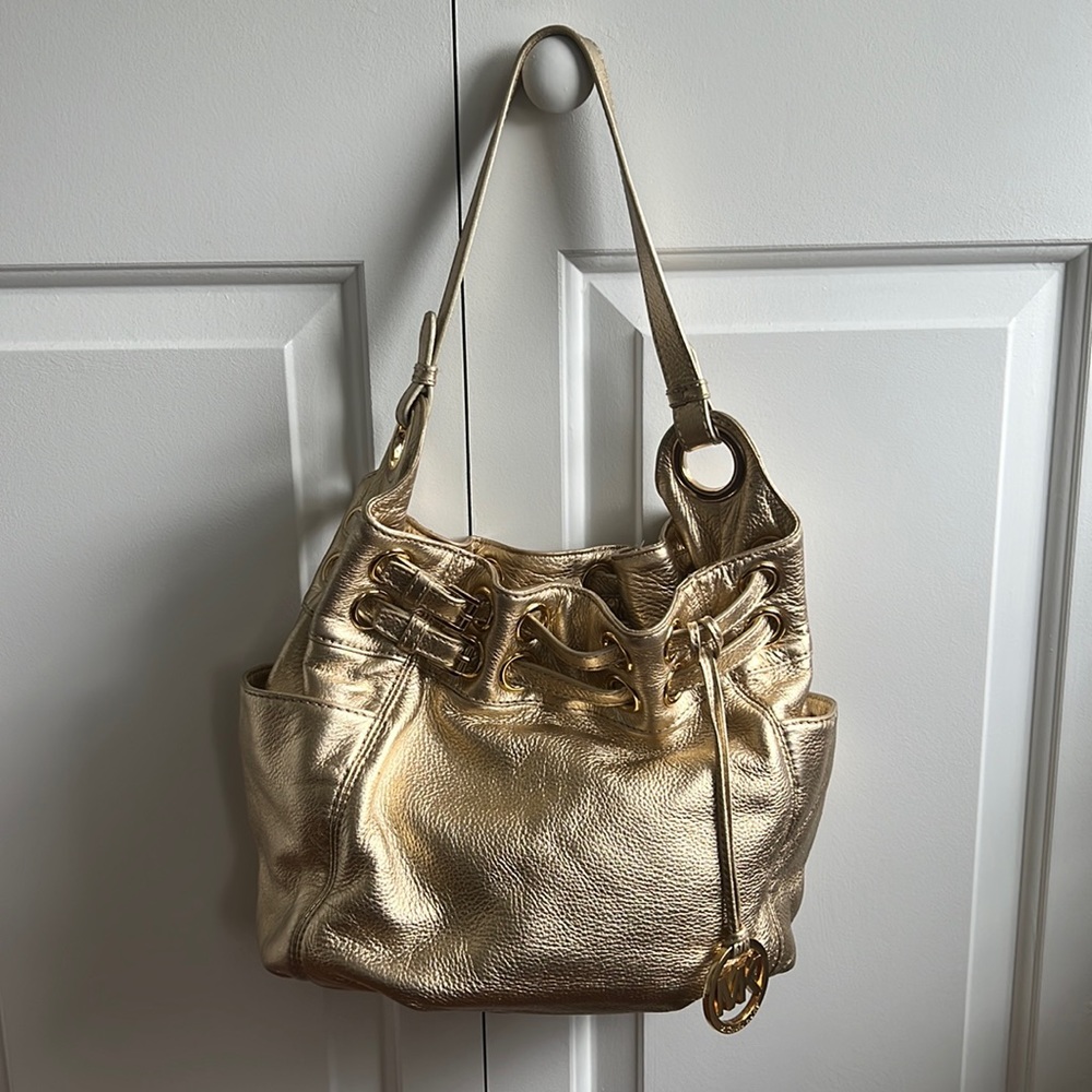 Michael Kors Gold Leather Bucket bag